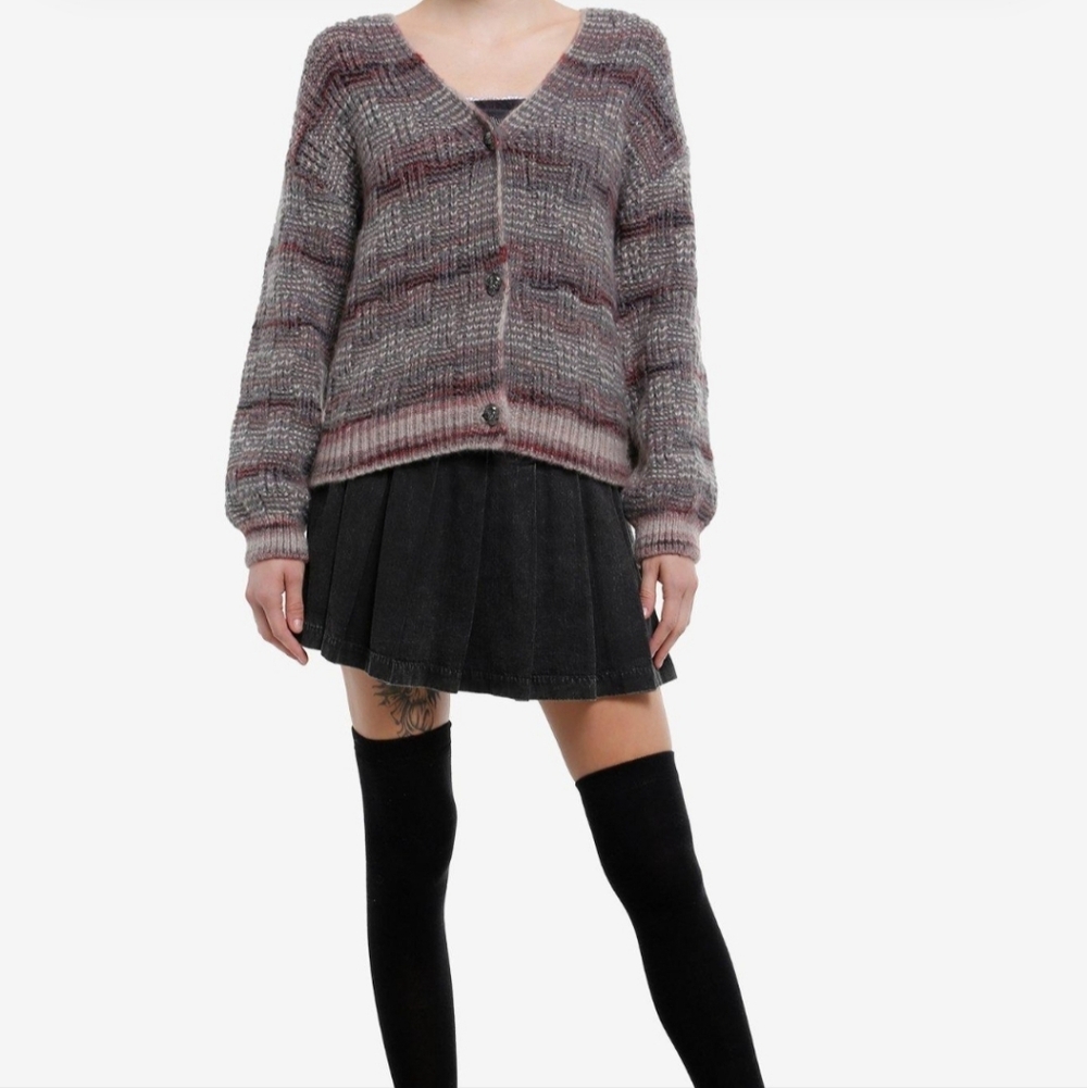 CardigansCosmic Aura Grey & Dark Lavender Skull Button Girls Cardigan